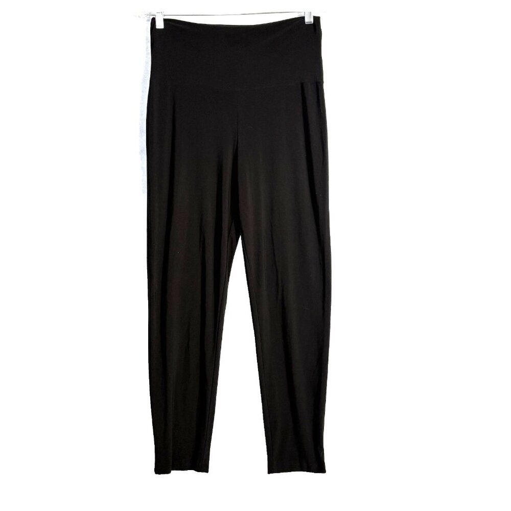 Norma Kamali Women Wide Straight Leg Pant Sz L Black Relax Fit High Waist 80-34
